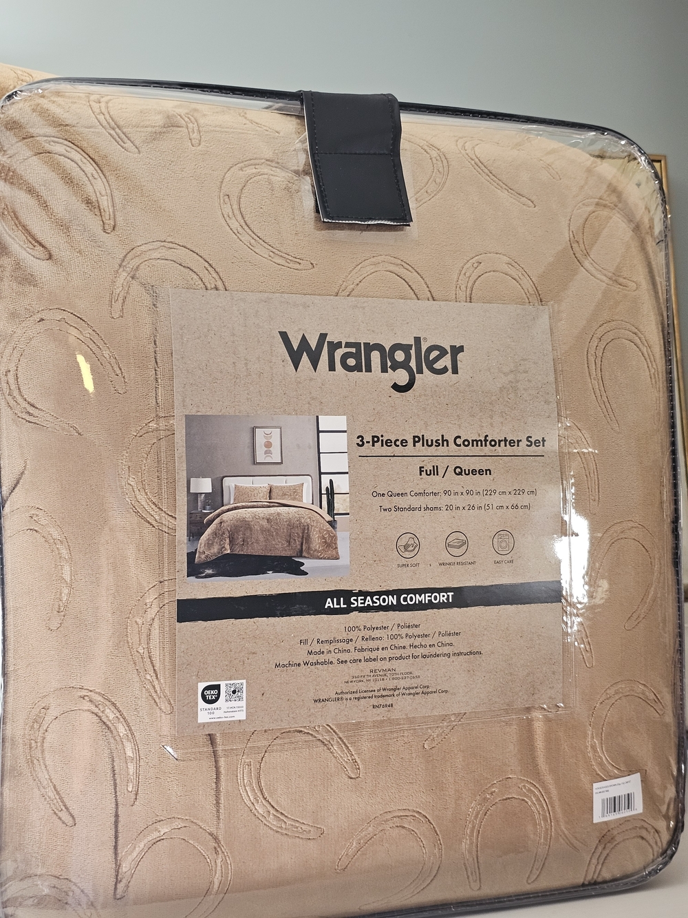 Wrangler Plush Comforter Set in Tan with Embossed Horseshoe Pattern